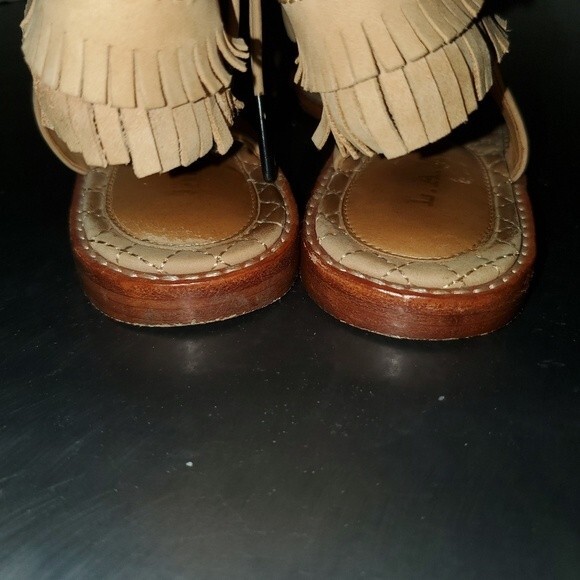 L.A.M.B. Suede Fringe Flat Boho Tan Ankle Strap Side Zip Sandals sz. 7.5 - Picture 7 of 10